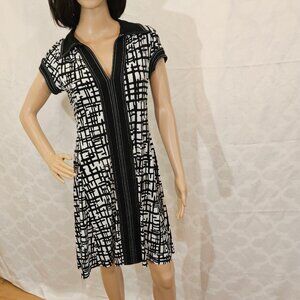 Connected Apparel -Chic Black & White Geometric Print Dress